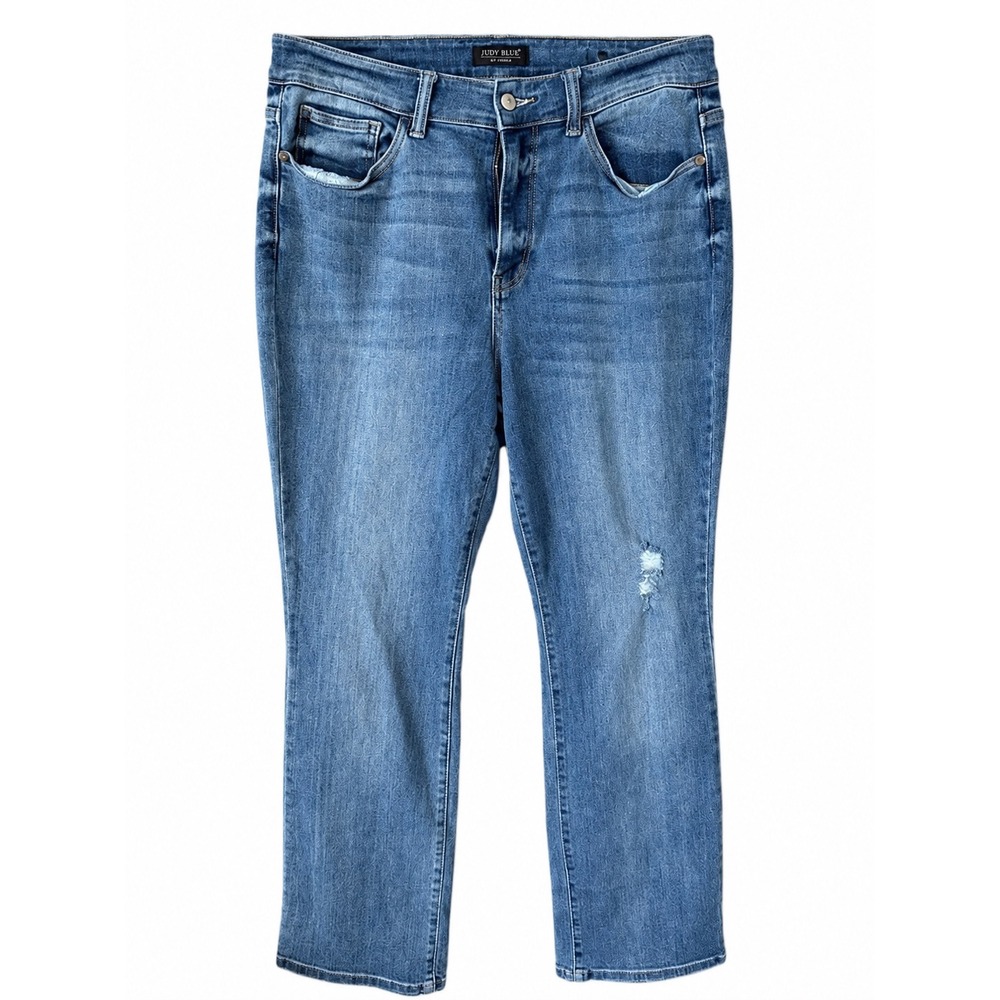 Judy Blue JB82337LT-PL Boot Cut Distressed Medium Wash Jeans Womens 14W